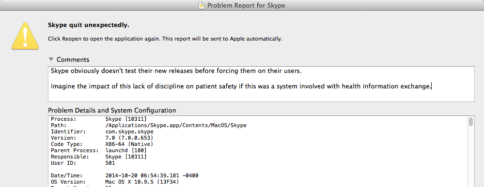 Skype Crash Report OSX