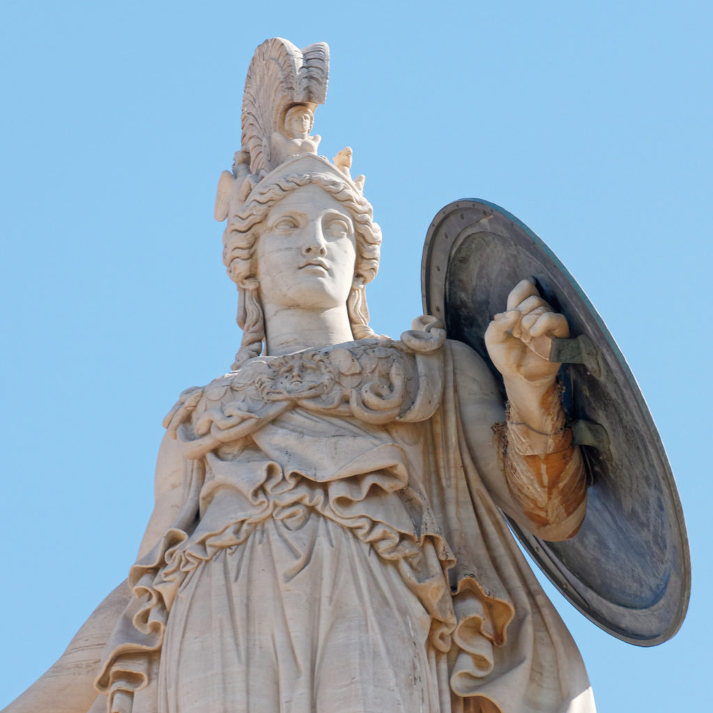 Athena, Greek goddess of knowledge and wisdom, holding the Aegis.